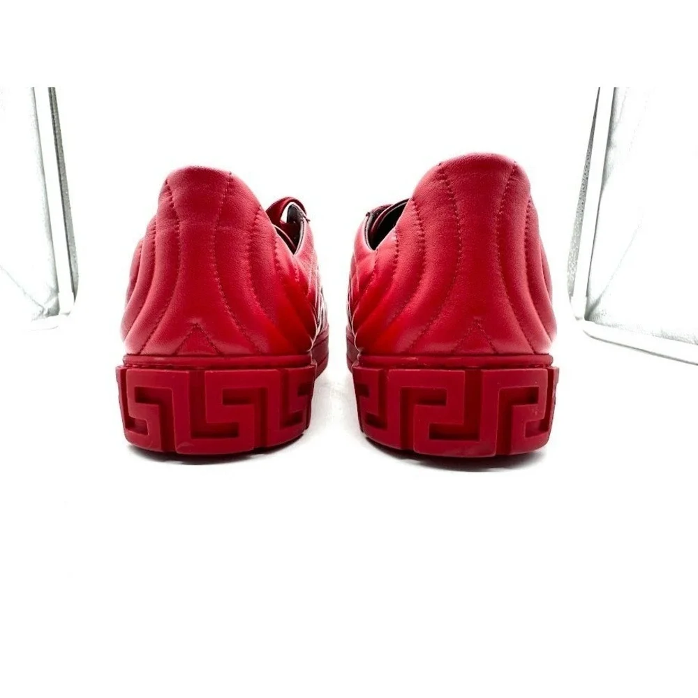Versace Mens‎ Red Quilted Leather Medusa Greca Low Top Sneakers Shoes